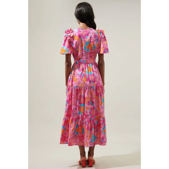 Sugarlips‎ Women's XS Floral Tiered Shift Midi Dress Multicolor Spring - Picture 3 of 5